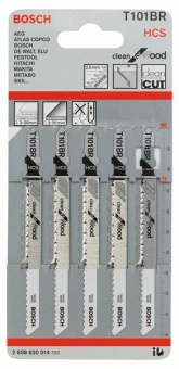 2608630014 Пильное полотно Bosch / БОШ CLEAN for Wood / пилка для лобзика по дереву чистый прямолинейный пропил (T 101 BR) упаковка 5 шт 